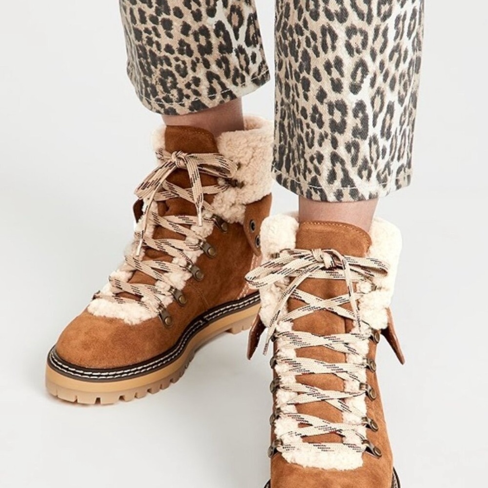 See By Chloe Tan Suede Lace-Up Boots